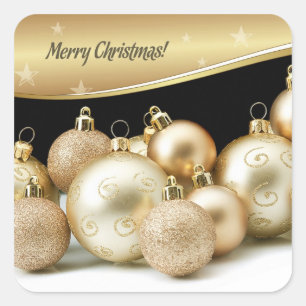 Merry Christmas. Gold Balls Gift Stickers