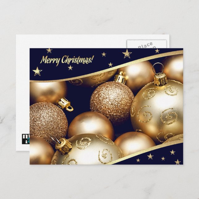 Merry Christmas. Gold Baubles  Holiday Postcard (Front/Back)