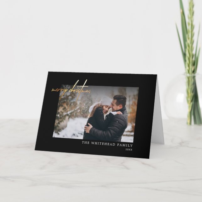 Merry Christmas Gold Black Minimal Card (Front)