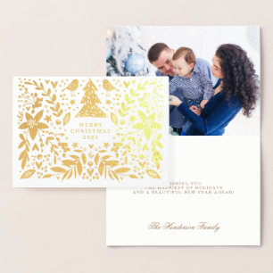 MERRY CHRISTMAS GOLD BOTANICAL PHOTO FOIL CARD