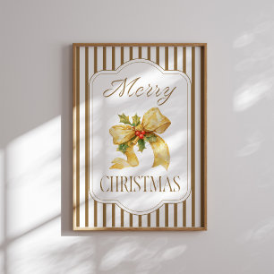 Merry Christmas Gold Bow Poster