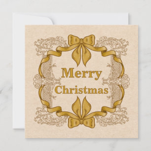 Merry Christmas Gold Bow Vintage  Card