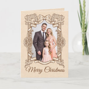 Merry Christmas Gold Bow Vintage Photo Frame Holiday Card