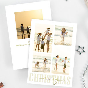Merry Christmas Gold Calligraphy Photo Custom Holiday Card