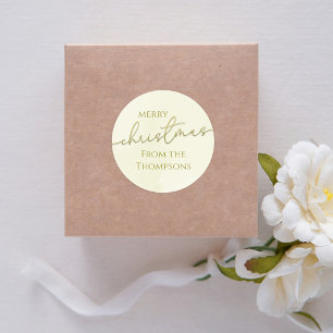 Merry Christmas Gold Calligraphy Script Custom  Classic Round Sticker