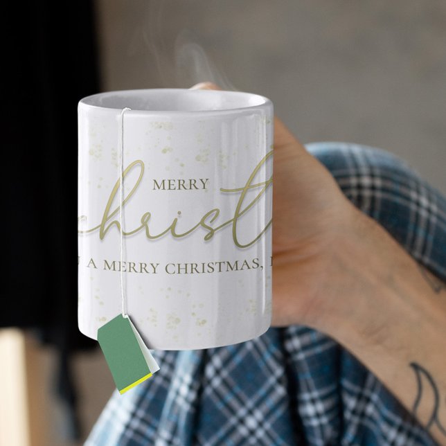 Merry Christmas Gold Calligraphy Script Glitter  Coffee Mug (Merry Christmas Calligraphy Script custom mug with glitter effects. )