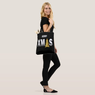 Merry Christmas Gold Christmas Tree Design Tote Bag
