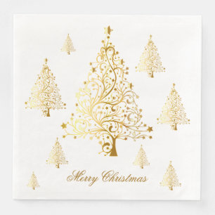 Merry Christmas Gold Christmas Trees Napkin