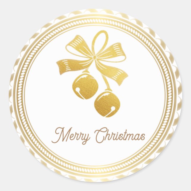Merry Christmas Gold Classic Round Sticker (Front)