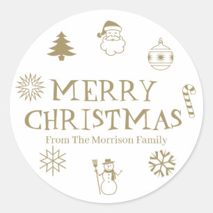 Merry Christmas gold custom name gift favour  Classic Round Sticker