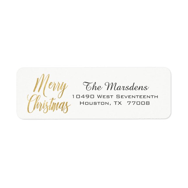 Merry Christmas Gold Custom Return Address Label (Front)