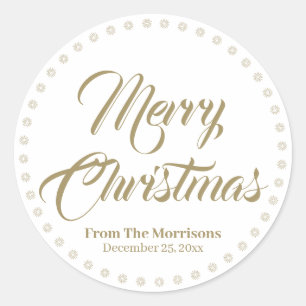 Merry Christmas gold custom script name favours Classic Round Sticker