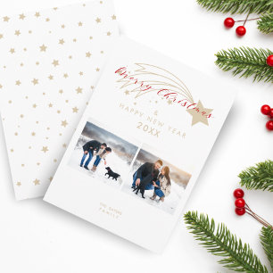 Merry Christmas Gold Effect Christmas Star Collage Holiday Card