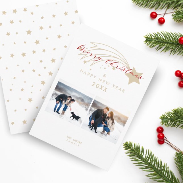 Merry Christmas Gold Effect Christmas Star Collage Holiday Card (Creator Uploaded)