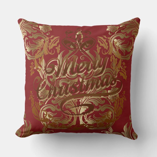 Merry Christmas Gold Elegant Decorative Pillow (Front)