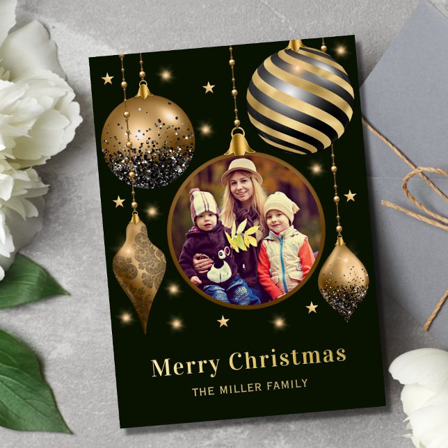 Merry Christmas Gold Family Photo  Foil Holiday Card (Creator Uploaded)