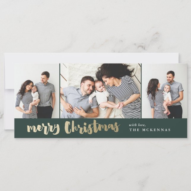 Merry Christmas gold faux foil photo card (Front)