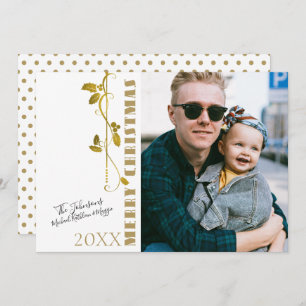 Merry Christmas Gold Foil Holly Single Photo Holiday Card