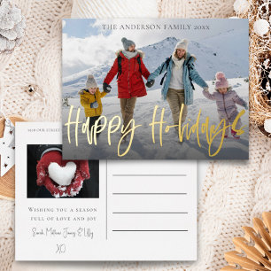 Merry Christmas Gold Foil & Photo Holiday Postcard