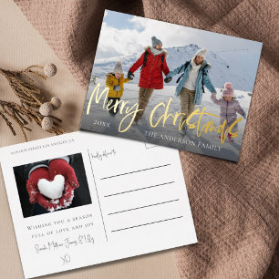 Merry Christmas Gold Foil & Photo Holiday Postcard