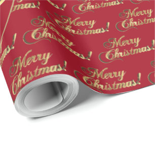 Merry Christmas Gold Foil Script Apple Red Wrapping Paper