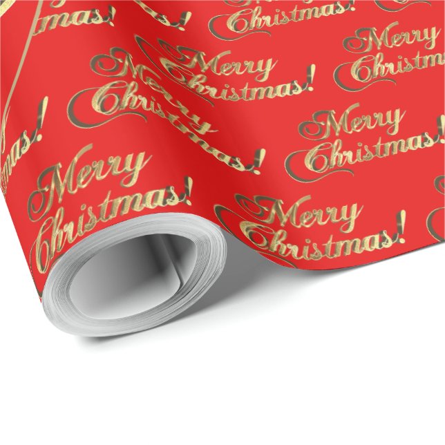 Merry Christmas Gold Foil Script Bright Red Wrapping Paper (Roll Corner)