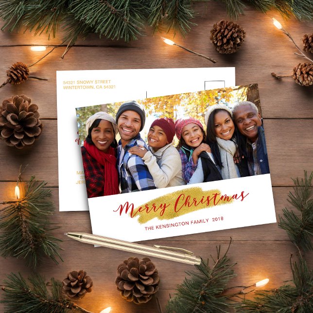 Merry Christmas Gold Foil Swash Holiday Photo (Merry Christmas Gold Foil Swash Holiday Photo Postcard)