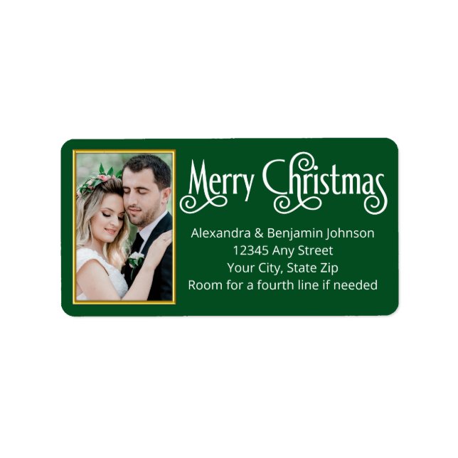 Merry Christmas Gold Frame Photo Return Address Label (Front)