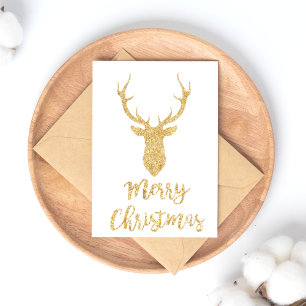 Merry Christmas - Gold Glitter Christmas Deer Holiday Postcard