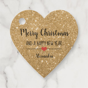 Merry Christmas gold glitter elegant name Favour Tags
