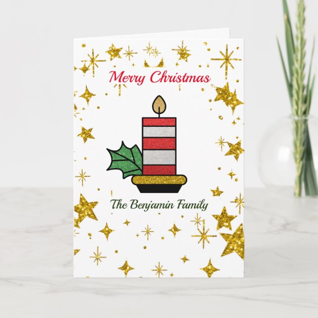 Merry Christmas Gold Glitter Holiday Custom Card (Front)