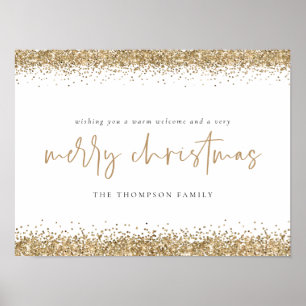 Merry Christmas Gold Glitter Name White Poster