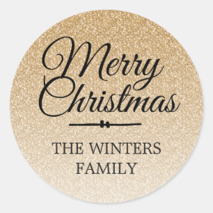 Merry Christmas Gold Glitter Ombre Envelope Seal