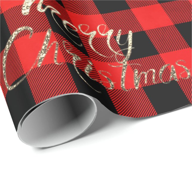 Merry Christmas Gold Glitter Script Buffalo Warm Wrapping Paper (Roll Corner)
