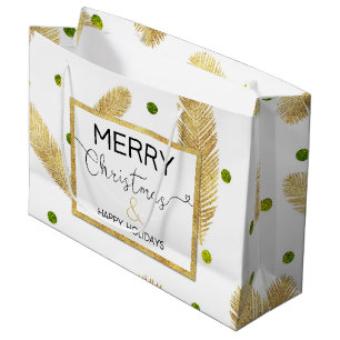 Merry Christmas Gold Glitter Script Large Gift Bag