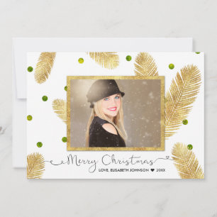 Merry Christmas Gold Glitter Script - Photo Card