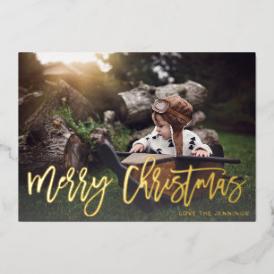 Merry Christmas Gold Glitter Script Photo Fade