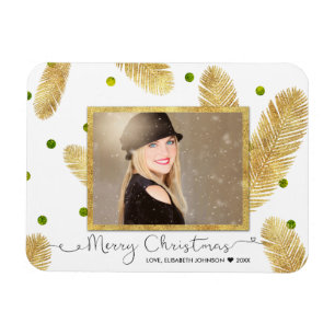 Merry Christmas Gold Glitter Script - Photo Magnet