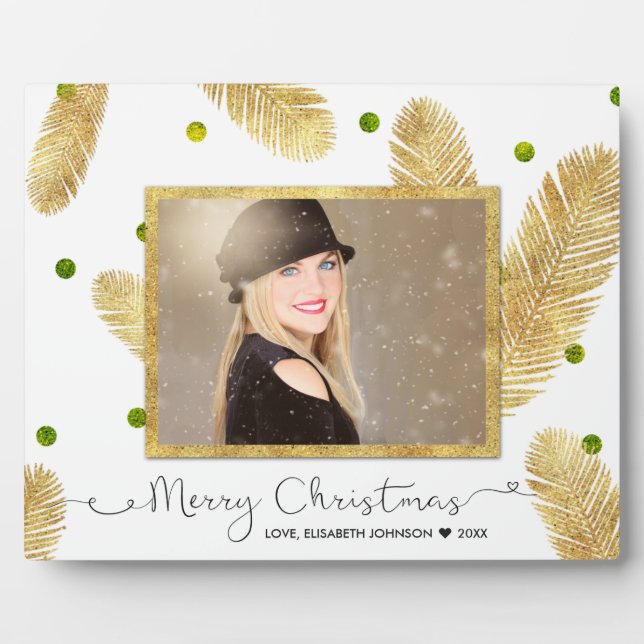 Merry Christmas Gold Glitter Script - Photo Plaque (Front)