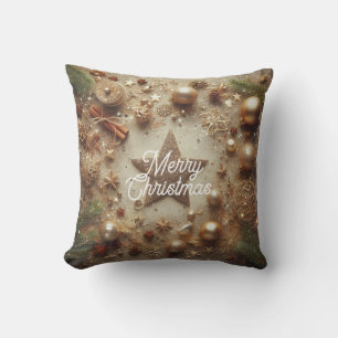 Merry Christmas Gold Glitter Star Cushion
