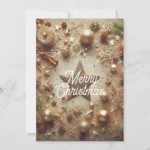 Merry Christmas Gold Glitter Star Holiday Card