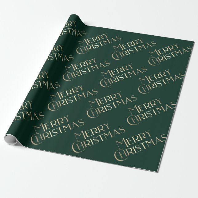Merry Christmas Gold & Green Embossed Gradient 3D Wrapping Paper (Unrolled)
