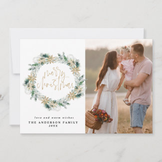 Merry Christmas Gold Greenery Wreath Greeting Card