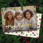 Merry Christmas Gold Hand Lettered Full Photo Foil Holiday Card<br><div class="desc">Simple and warm, your holiday cards will pop with style and appeal with this gold pressed foil design featuring Merry Christmas written in hand lettered gold foil. Replace the sample photo with your selected horizontal photo and you have a unique card that can be a cherished keepsake for years to...</div>