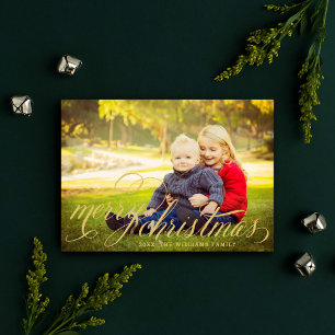 Merry Christmas Gold Handwritten Script Photo Holiday Card