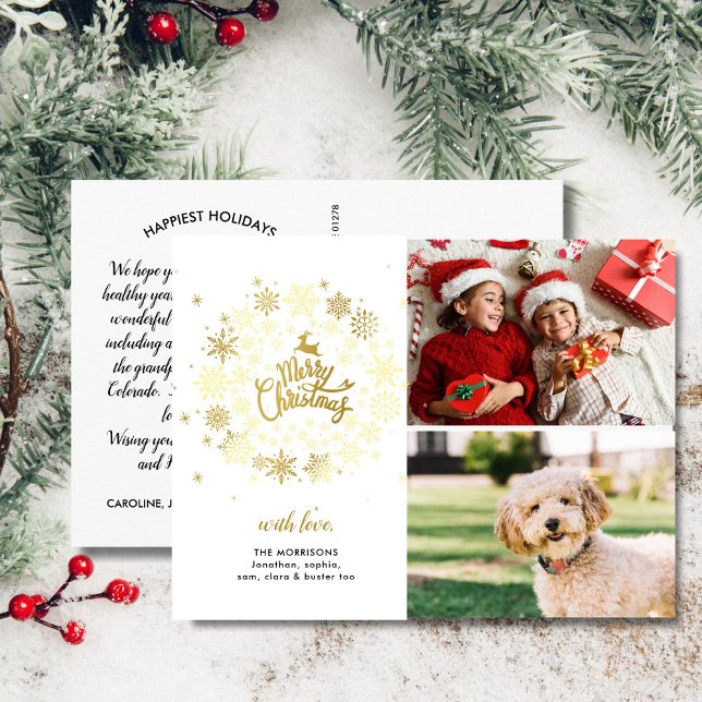 Merry Christmas Gold Holiday Wreath 2 Photos Postcard (Creator Uploaded)