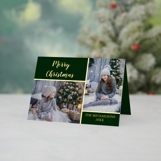 Merry Christmas Gold Kids Photo Foil Holiday Card (Holiday In Situ)