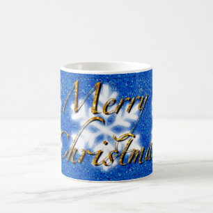 Merry Christmas, gold lettering sparkle snowflake  Coffee Mug