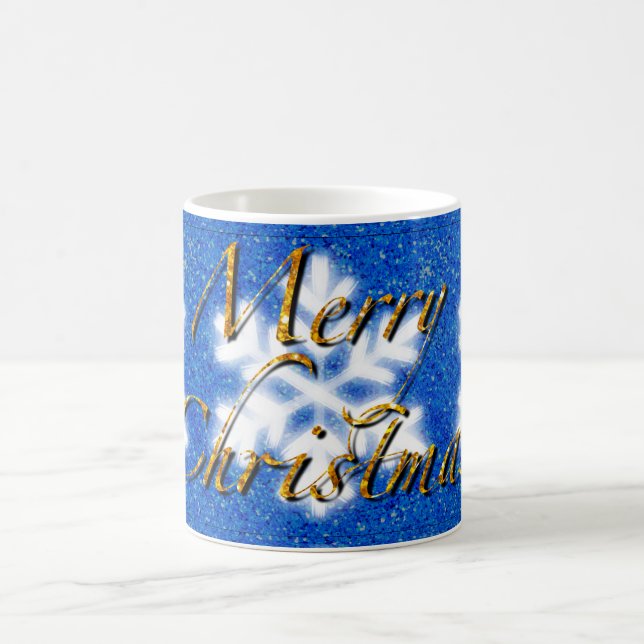 Merry Christmas, gold lettering sparkle snowflake  Coffee Mug (Center)