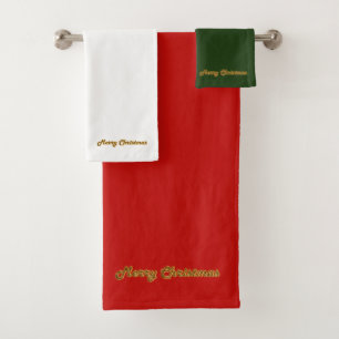 Merry Christmas Gold Monogrammed Bath Towel Set